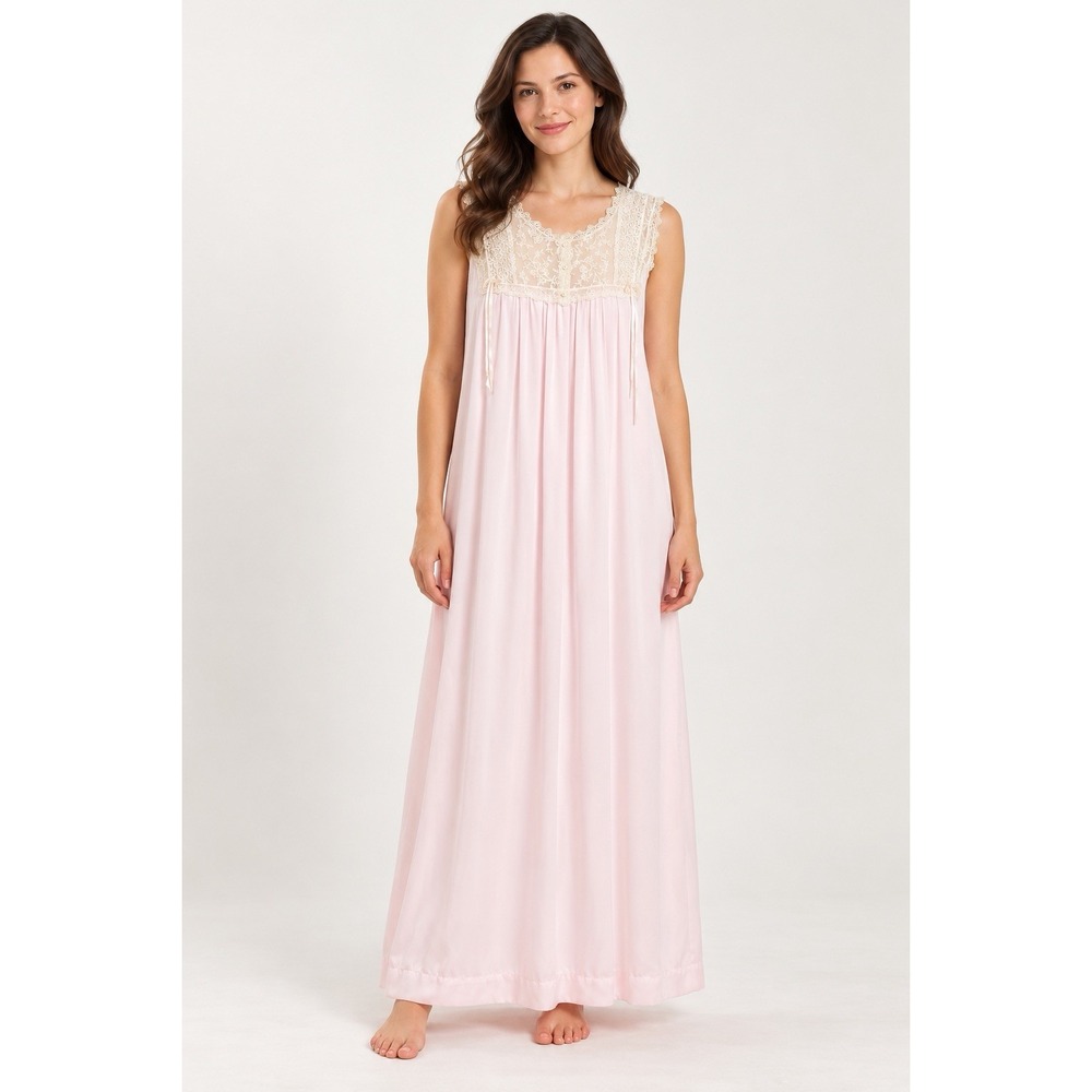 Vintage Christian Dior Lingerie Pink Lace Full-Length Nightgown Negligee Medium